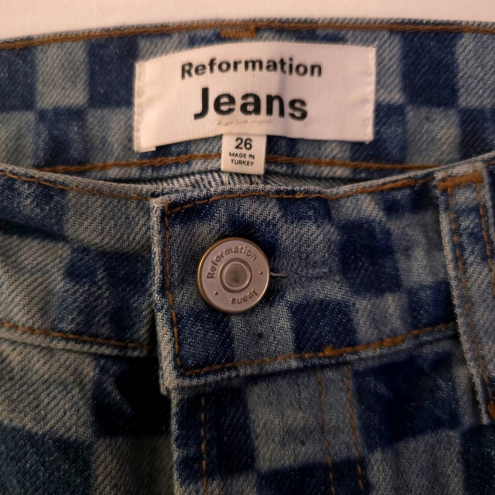 Reformation Cynthia Checkerboard Jeans 26x29 High Rise Straight Cool Girl Retro - Picture 3 of 9